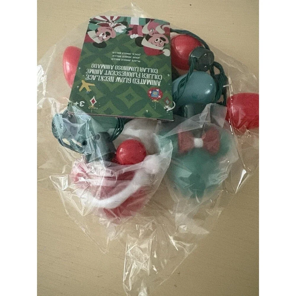 Disney Parks Mickey & Minnie Animated Glow Christmas Holiday Light-up Necklace